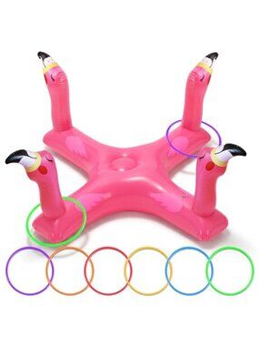 Inflatable Flamingo Ring Toss Pool Game Float Summer Party Kids Adults Outdoor